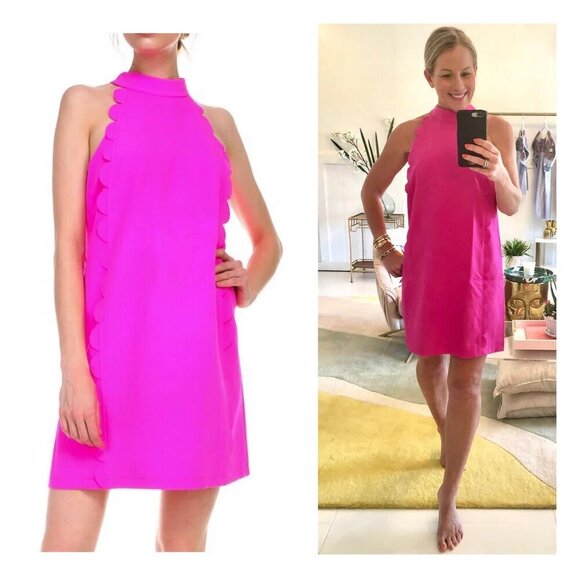 TCEC Dress Women's Large Hot Pink Scalloped Trim Mini Preppy Barbiecore - Picture 9 of 9